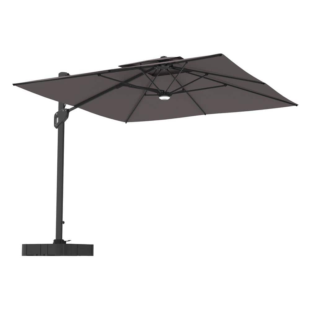10 ft. Aluminum Cantilever Bluetooth Speaker Atmosphere Lamp Offset Outdoor Patio Umbrella with Base/Stand in Dark Grey price history on PriceWatchPro