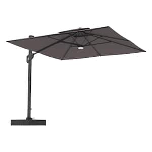 10 ft. Aluminum Cantilever Bluetooth Speaker Atmosphere Lamp Offset Outdoor Patio Umbrella with Base/Stand in Dark Grey