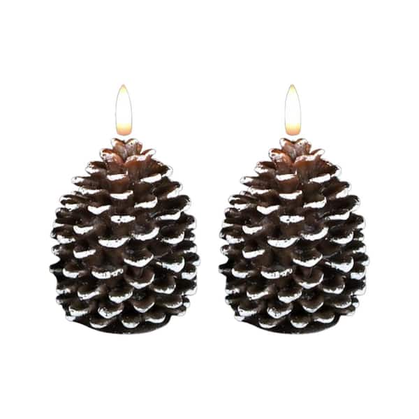 Unbranded White Flameless Candles with Battery Powered Flickering 3D Wick Real Wax Pine Cone Candles, Set of 2