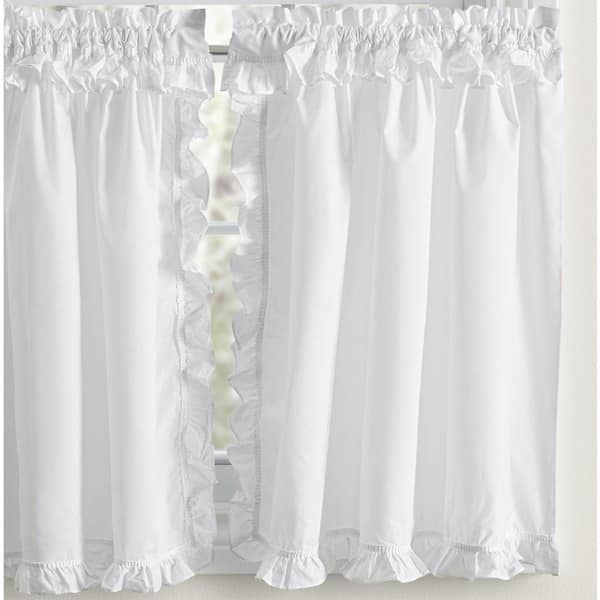 Ellis Curtain Classic Narrow Ruffled White Polyester/Cotton 80 in. W x 30  in. L Rod Pocket Sheer Tier Pair 730462147844 - The Home Depot