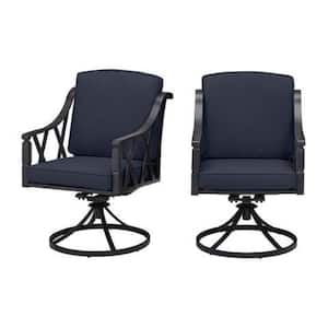 Harmony Hill Black Steel Outdoor Patio Motion Dining Chairs with CushionGuard Midnight Navy Blue Cushions (2-Pack)