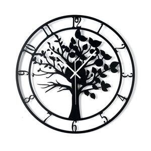 20 in x 20 in Black Large Round Wall Clock Decor Modern Battery Operated Silent Non Ticking Big Clocks, Tree of Life