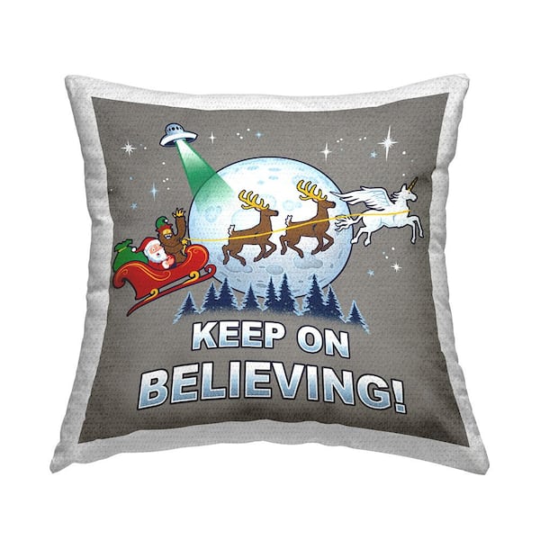 Stupell Industries Keep on Believing Holiday Multi-Color Square Outdoor Throw Pillow