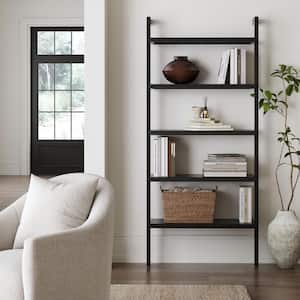 Beacon 72 in. Tall Black Oak Rubber Wood 5-Shelf Wall Mounted Bookcase with Solid Wood and Open Back