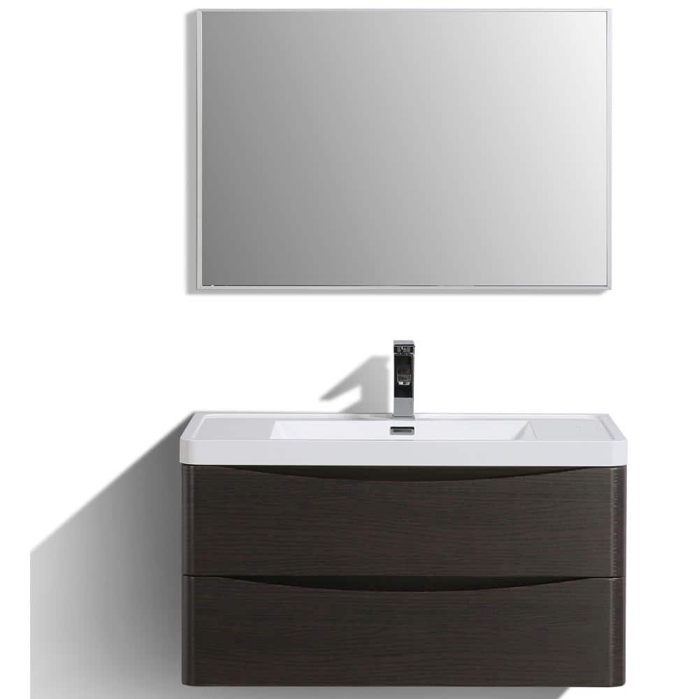 Modern Floating Bathroom Vanity Set with Integrated Sink - 36" Chestnut
