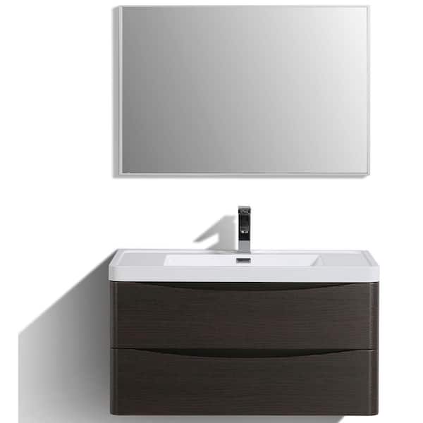 Smile 36 in. Single Sink Floating Chestnut Bath Vanity with White Acrylic Top (Assembled)