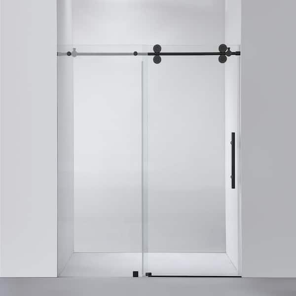 ROSWELL Villena 60 in. W x 78 in. H Single Sliding Frameless Shower Door in Matt Black with Clear Glass