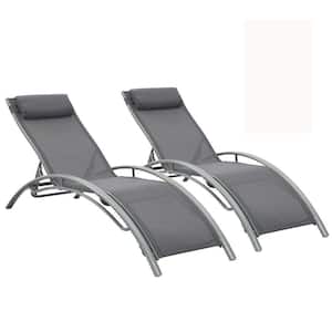 Gray Adjustable Outdoor Chaise Lounge Chairs With Aluminum Frame for Beach, Backyard, Pools