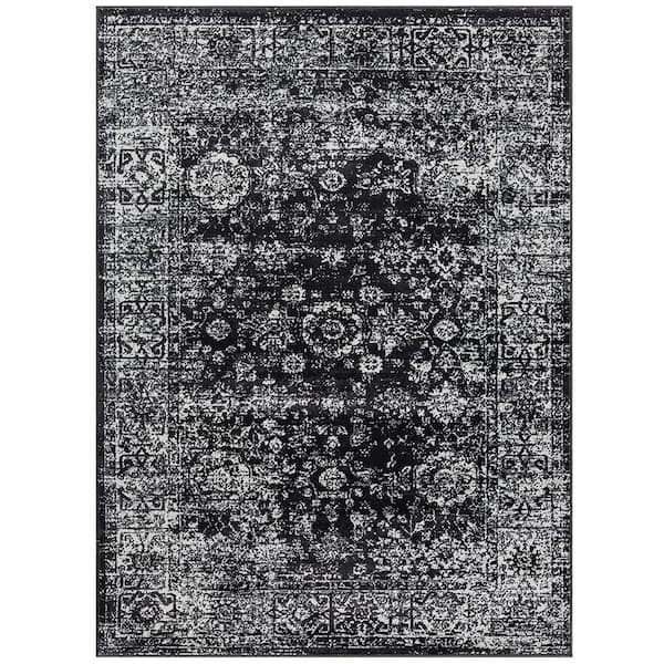 10 ft. x 8 ft. Black+Cream Distressed Vintage Persian Woven Area Rug