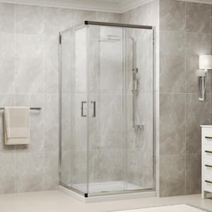 34 in. L x 34 in. H x 72 in. W Square Sliding in Semi Frameless Corner Shower Enclosure with 1/4 in. (6 mm) Glass