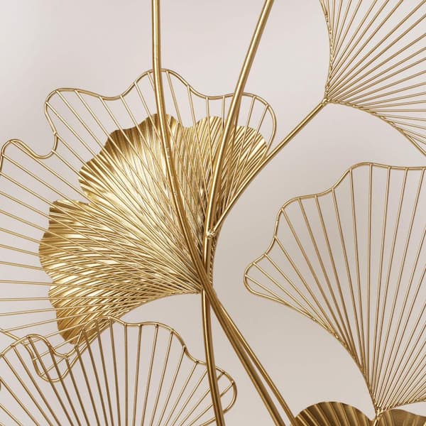 Metal Wall Decor 39 in. x 20 in. Golden Ginkgo Leaf Wall Hanging