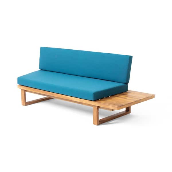 Unbranded Acacia Wood Outdoor 2-Seater Couch for Patio, Backyard, Deck, Garden, with Water-Resistant Cushions, Teal