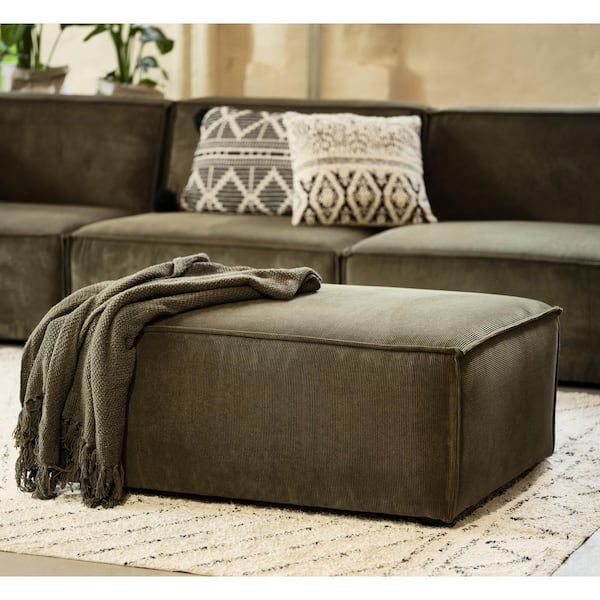 Nyhus Dockson Olive Green Corduroy Fabric Square Medium Ottoman