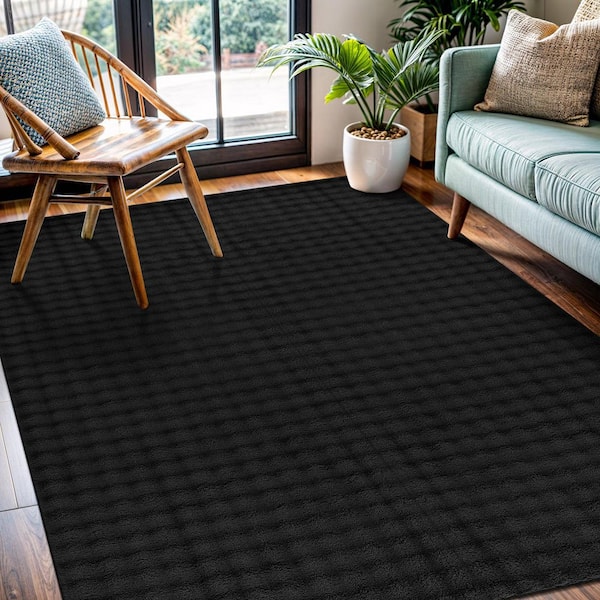 CloudSoft Black 8 ft. x 10 ft. Non Slip Rubber Back Polyester Solid Indoor Area Rug