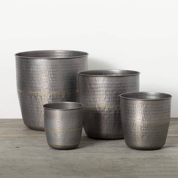 SULLIVANS 16.25 in. 13.25 in. 10.25 in., and 8.25 in. Nested Silver Outdoor Planter Set of 4, Metal