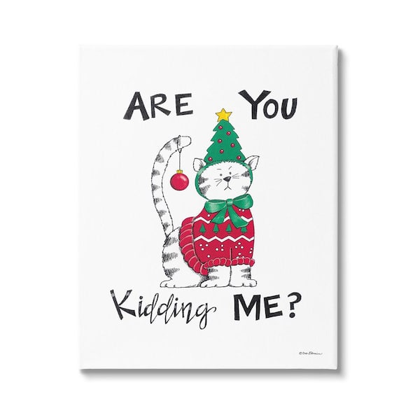 Stupell Industries Cat in Christmas Costume by Deb Strain 1-Piece Unframed Graphic Print Animal Poster Art Print 20 in. x 16 in.