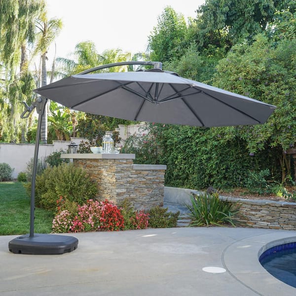 9.71 ft. Aluminum Cantilever Tilt Outdoor Patio Umbrella in Gray
