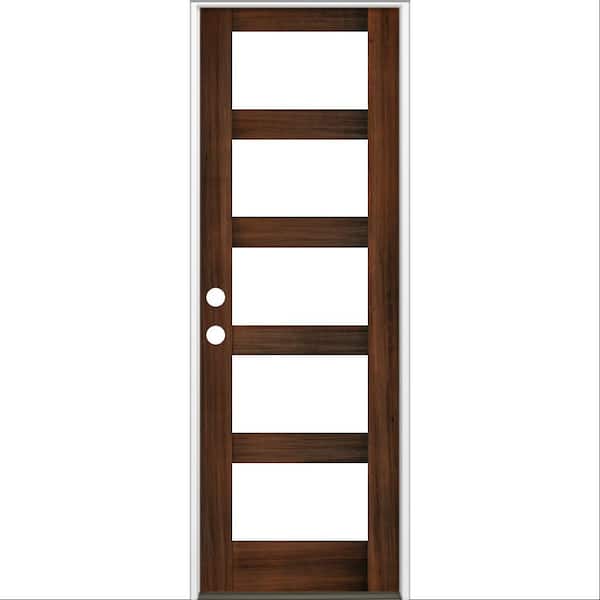 Krosswood Doors 36 in. x 96 in. Modern Hemlock Right-Hand/Inswing 5-Lite Clear Glass Red Mahogany Stain Wood Prehung Front Door