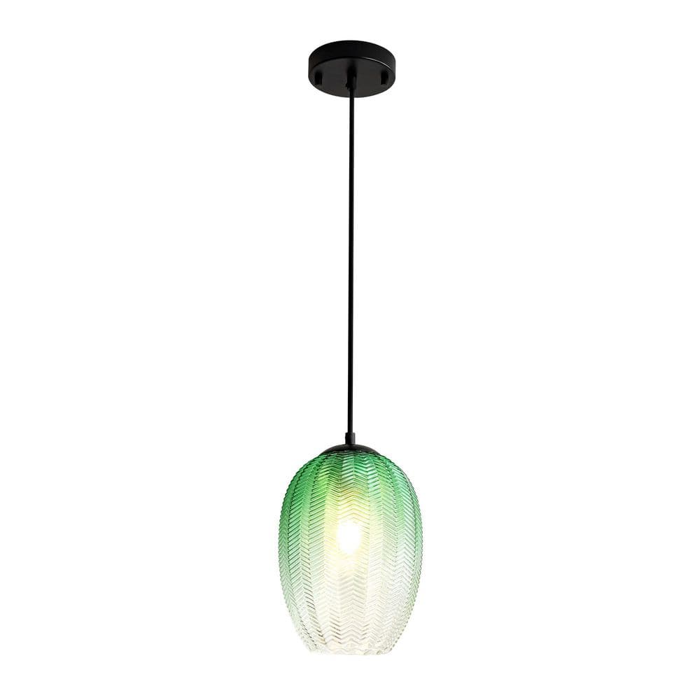 Worton 1-Light Modern Black Cylinder Green Textured Gradient Glass Pendant Light for Kitchen Island or Stairway price history on PriceWatchPro