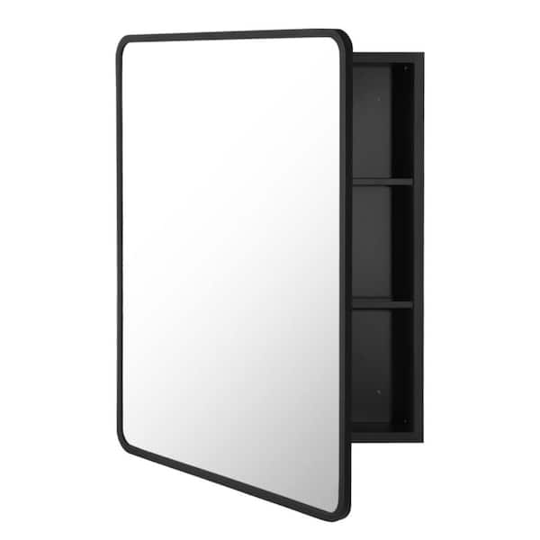 Unbranded Modern Black 20 in. W x 28 in. H Rectangular Recess or Surface Mount Metal Framed Medicine Cabinet with Mirror