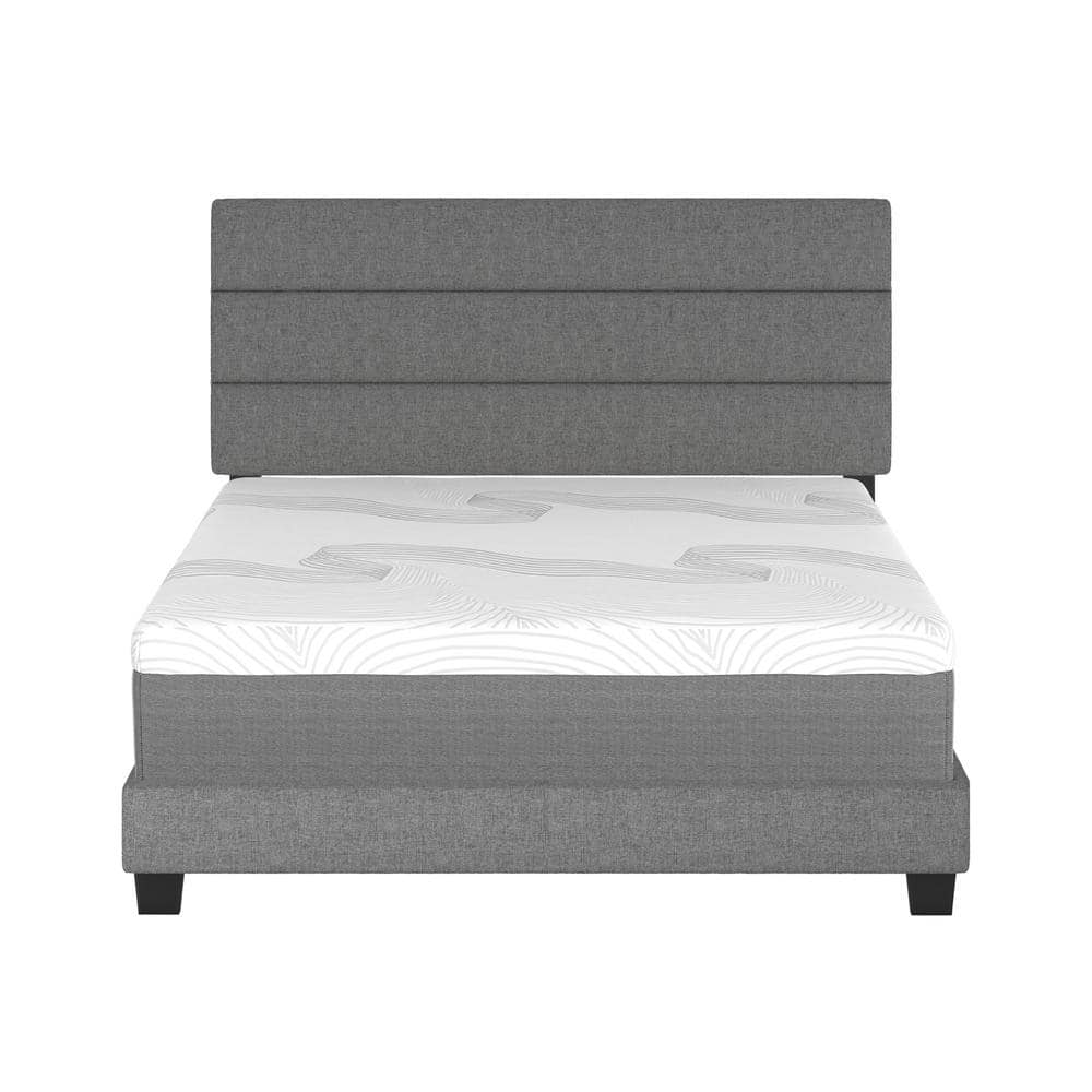 Sicily Gray Upholstered Linen Queen Platform Bed with Headboard