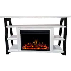 Industrial Chic 53.1 in.W Freestanding Electric Fireplace TV Stand in White and Black with Enhanced Log Display