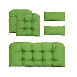 Outdoor Settee Loveseat Bench Cushions w 2 Lumbar Pillows Set of 5 Wicker Tufted Cushions for Patio Furniture Kale Green