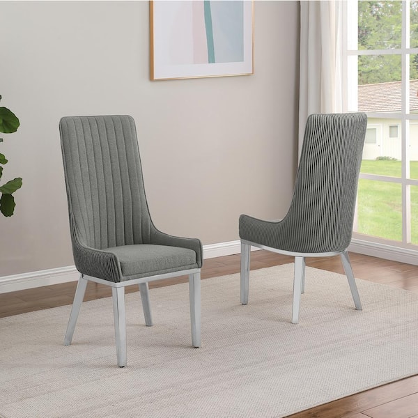Best Quality Furniture Corina Dark Grey Teddy Fabric Side Chair Set of 2 with Stainless Steel Legs