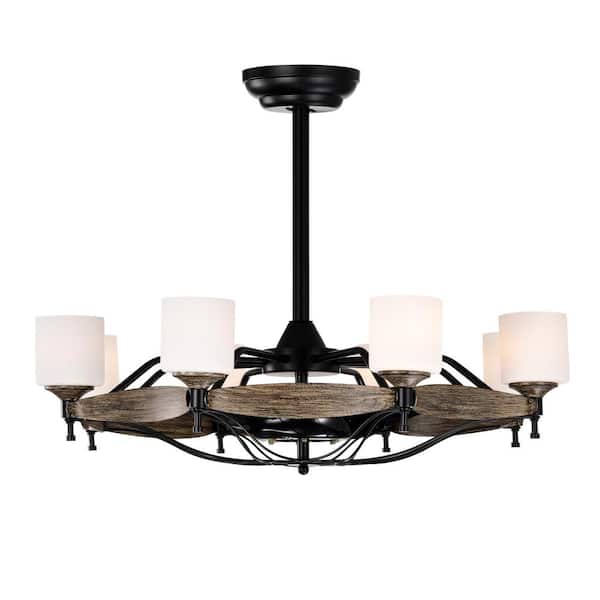 Unbranded 33 in. Indoor Matte Black Chandelier Ceiling Fan with Remote Control (6-Speeds) for Bedroom Dining Room Living Room