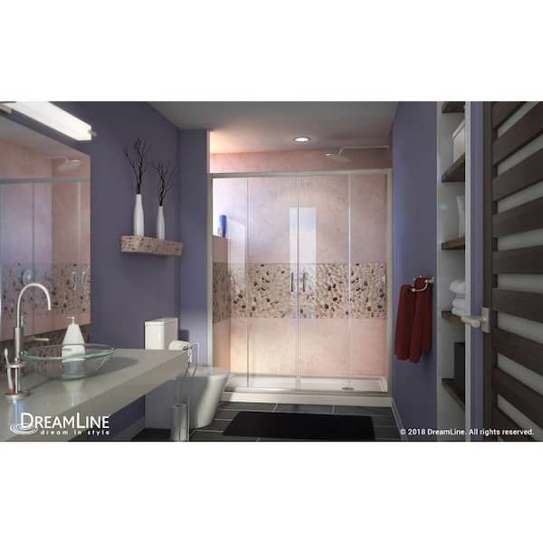 Visions 60 in. W x 32 in. D x 74-3/4 in. H Semi-Frameless Shower Door in Brushed Nickel with Biscuit Base Right Drain