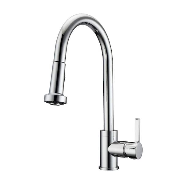 Barclay Products Fairchild Single Handle Deck Mount Gooseneck Pull Down Spray Kitchen Faucet with Lever Handle 1 in Polished Chrome