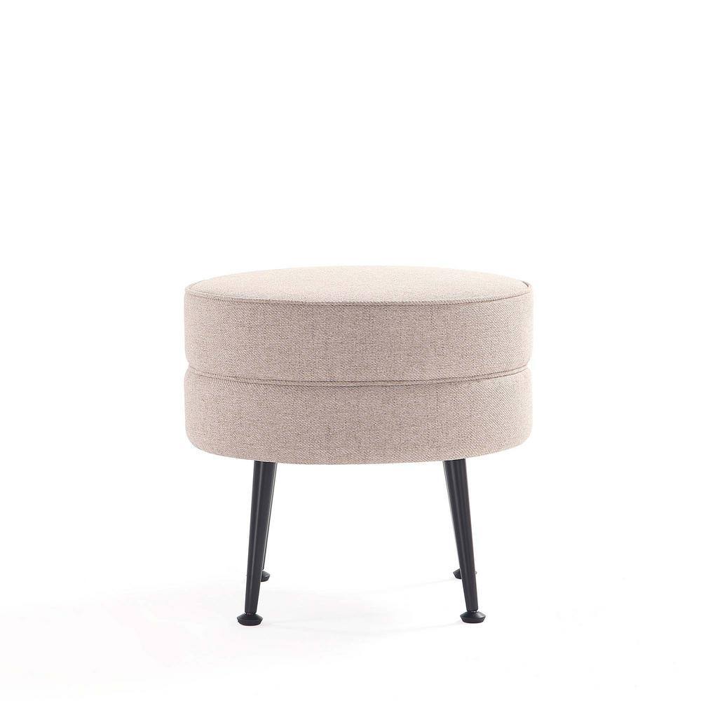 Bailey Oatmeal Woven Upholstered Ottoman with Black Legs
