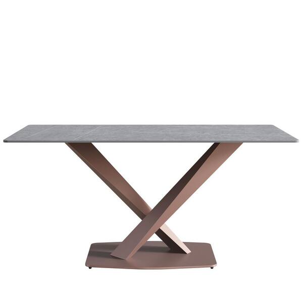 Magic Home 63 in. Sintered Stone Gray Rectangle Top Cross Legs Cross Purple Carbon Steel Base