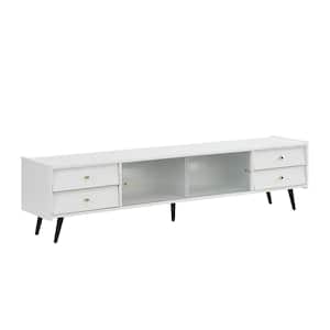 Elegant 66.9 in. White TV Stand Fits TVs up to 70 in. with Sliding Fluted Glass Doors Cabinet and 4-Drawers