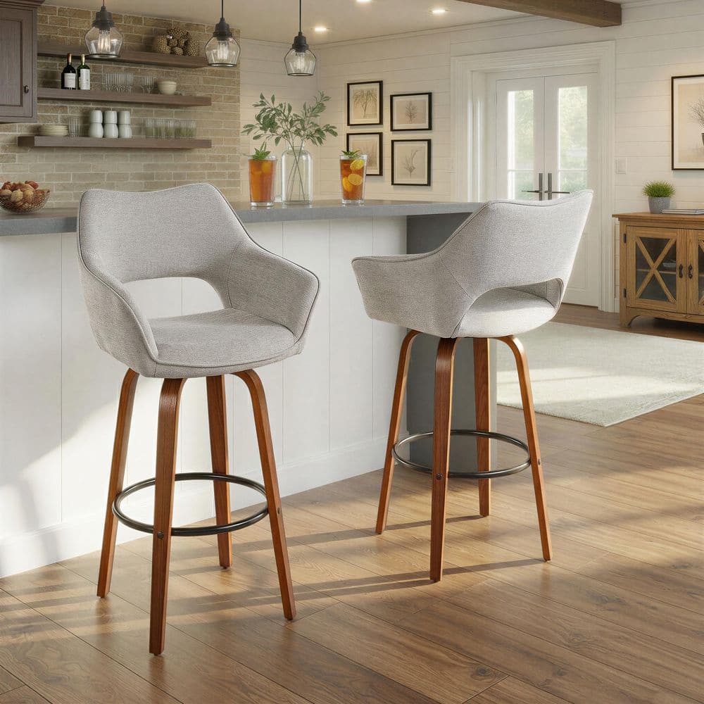 Lumisource Mustang 30.25 in. Grey Fabric, Walnut Wood, and Black