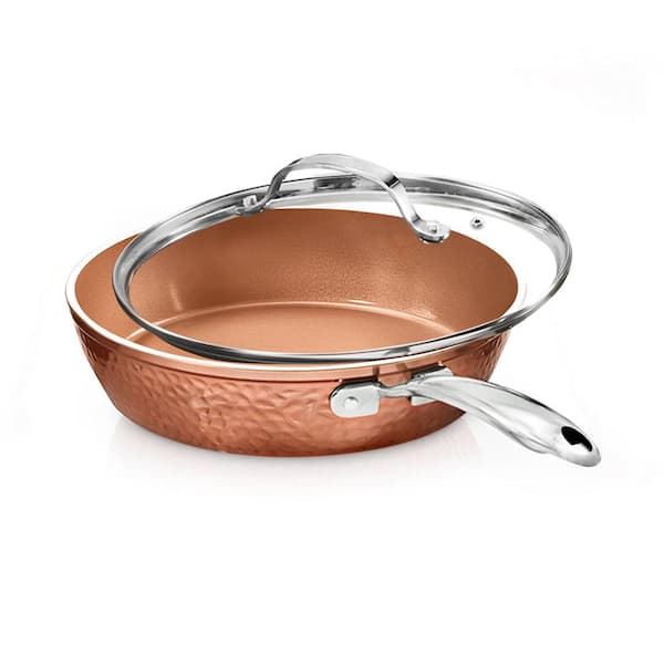 Hammered Copper 10 in. Aluminum Nonstick Frying Pan with Glass Lid