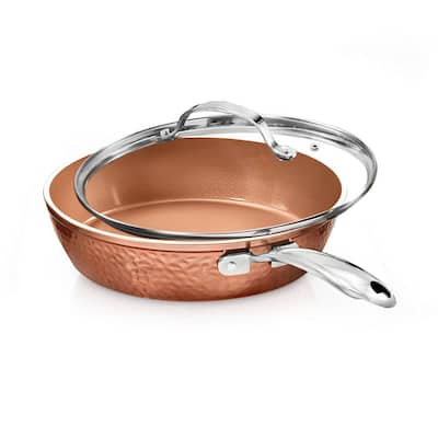 Hammered Copper 10 in. Aluminum Non-Stick Fry Pan with Glass Lid