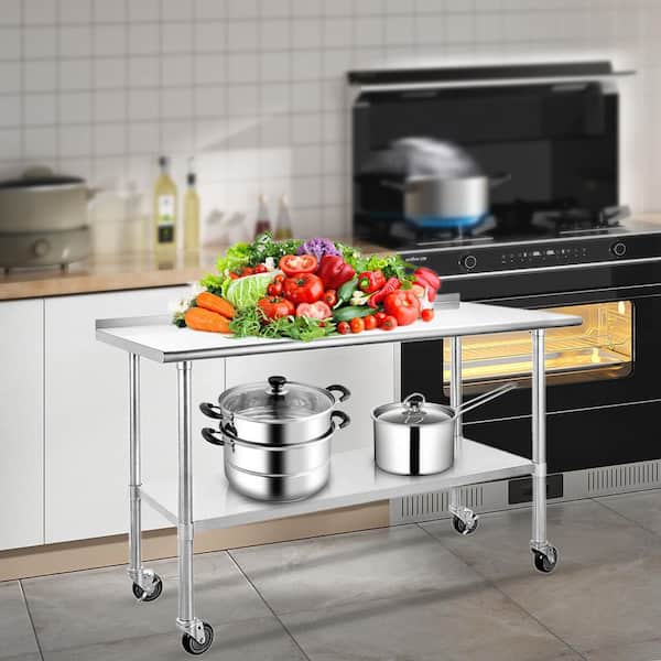 Hally Stainless Steel Table for Prep & Work 24 x 36 Inches with Caster  Wheels, NSF Commercial Heavy Duty Table with Undershelf and Backsplash for
