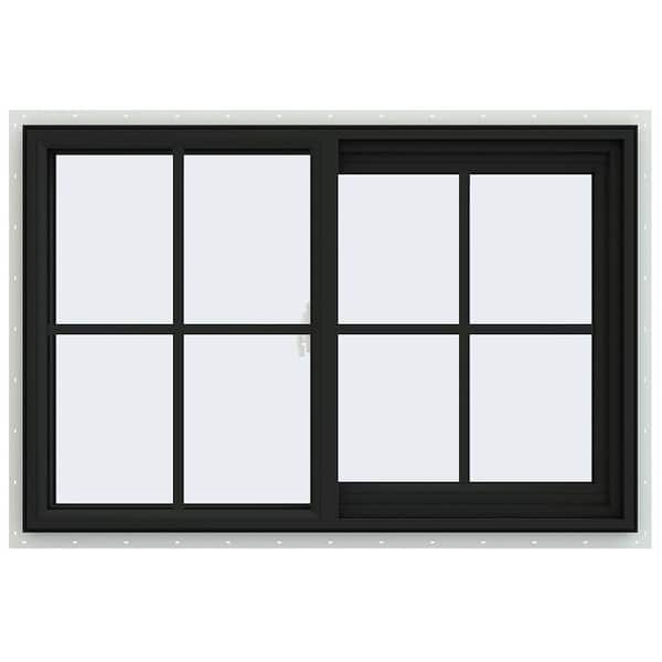 JELD-WEN 36 in. x 24 in. V-2500 Series Bronze Exterior/White Interior FiniShield Vinyl Right-Handed Sliding Window Colonial Grids