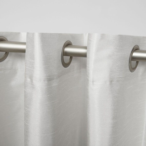 Chateau Dove Grey Stripe Light Filtering Grommet Top Curtain, 54 in. W x 63 in. L (Set of 2)