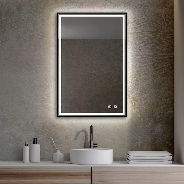 ELLO&ALLO 28 in. W x 36 in. H Rectangular Aluminum Framed LED Light with 3-Color and Anti-Fog Wall Mount Bathroom Vanity Mirror EVM-S-LB-28 - The Depot