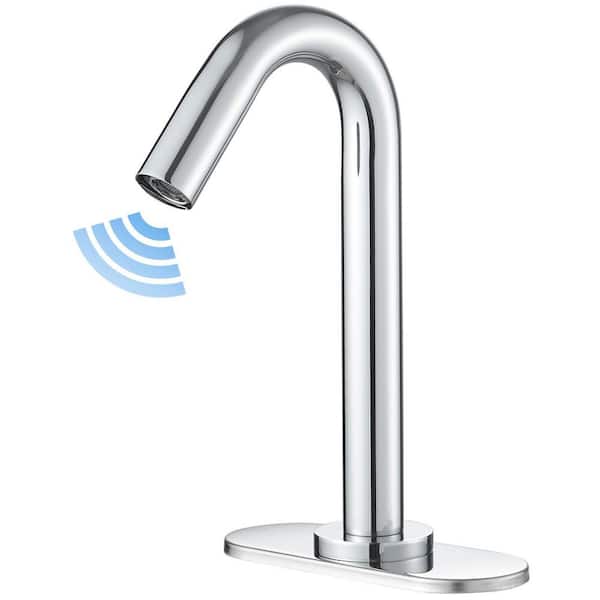 Automatic Sensor Touchless Single Hole Bathroom Sink Faucet with Temperature Mixing Valve in Polished Chrome