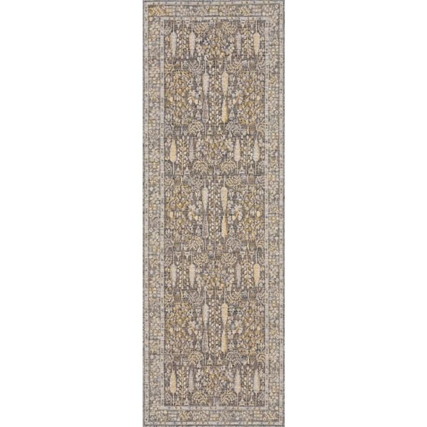 Delyra Traditional Grey 3 ft. x 8 ft. Outdoor Runner Rug
