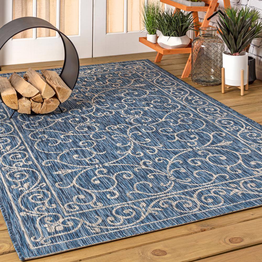 Charleston Filigree Navy/Gray Synthetic 8x10 Indoor/Outdoor Rug