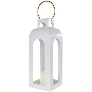 White Metal Tall Arched Cutout Candle Lantern with Gold Handle
