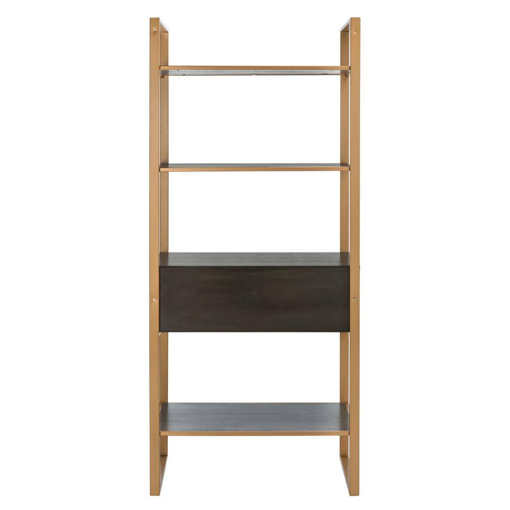 Contemporary Gold and Grey Oak Etagere with Storage Drawer