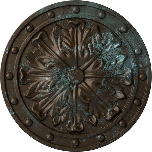 Ekena Millwork 1-1/2" x 20-1/2" x 20-1/2" Polyurethane Foster Acanthus Leaf Ceiling Medallion, Hand-Painted Bronze Blue Patina