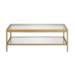 45 in. Clear Glass And Gold Steel Coffee Table With Shelf