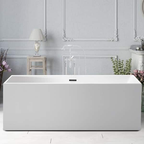 Vanity Art Talence 59 in. Acrylic Flatbottom Freestanding Bathtub in White