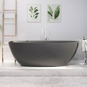 JUNO 65 in. x 29.5 in. Solid Surface Stone Resin Thin Edge Flatbottom Soaking Non-Whirlpool Bathtub in Matte Gray